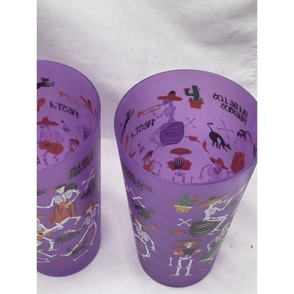 Halloween Dia De Los Muertos Cups Purple Set Of 4